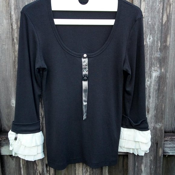 Cop Copine brown ribbed knit L/S top 3 tier ruffle - Picture 3 of 13